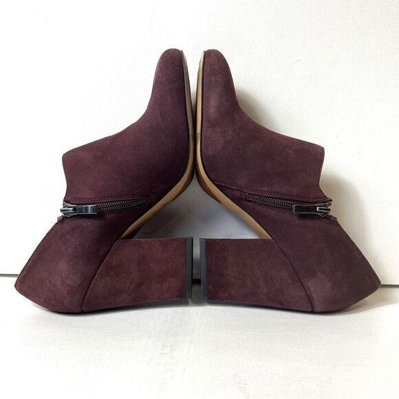 Franco Sarto Womens 8.5M Burgundy Suede Chunky Heels Zip Up Comfort Classic Pump - Picture 5 of 10